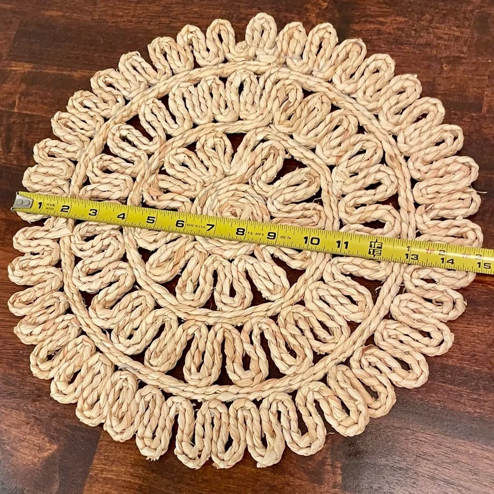 Round Woven Placemats, Flower Style Maize, Natural Braided,‎ 15 inch - Set of 2
